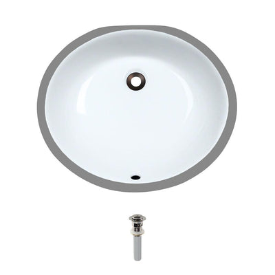 MR Direct Undermount Porcelain Bathroom Sink in White with Pop-Up Drain in Brushed Nickel - Super Arbor