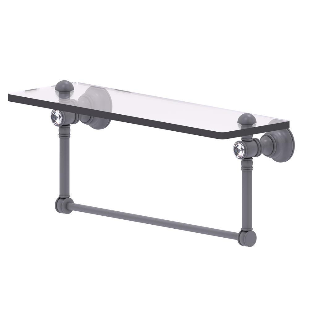 Carolina Crystal Collection 16 in. Glass Shelf with Integrated Towel Bar in Polished Brass - Super Arbor