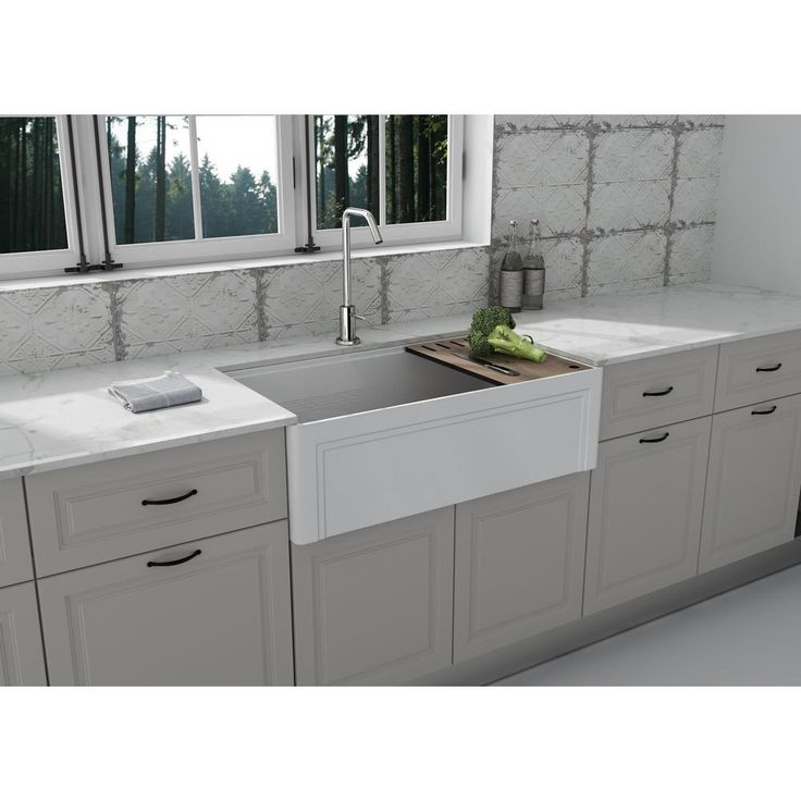 Delux Fireclay 33 in. Single Bowl Farmhouse Kitchen Sink with workstation