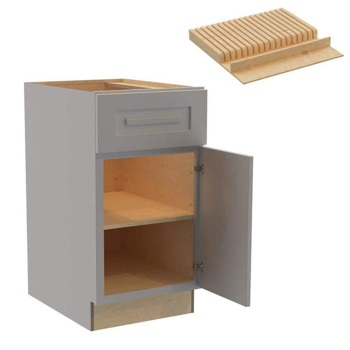 Grayson 18 in. W x 24 in. D x 34.5 in. H Assembled Plywood Base Kitchen Cabinet in Pearl Gray with Knife Block RH