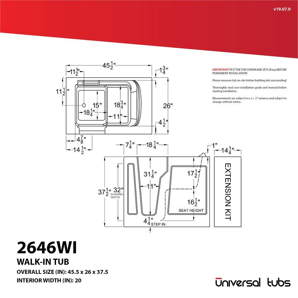 HD Series 26 in. x 46 in. Right Drain Quick Fill Walk-In Soaking Bathtub in White - Super Arbor
