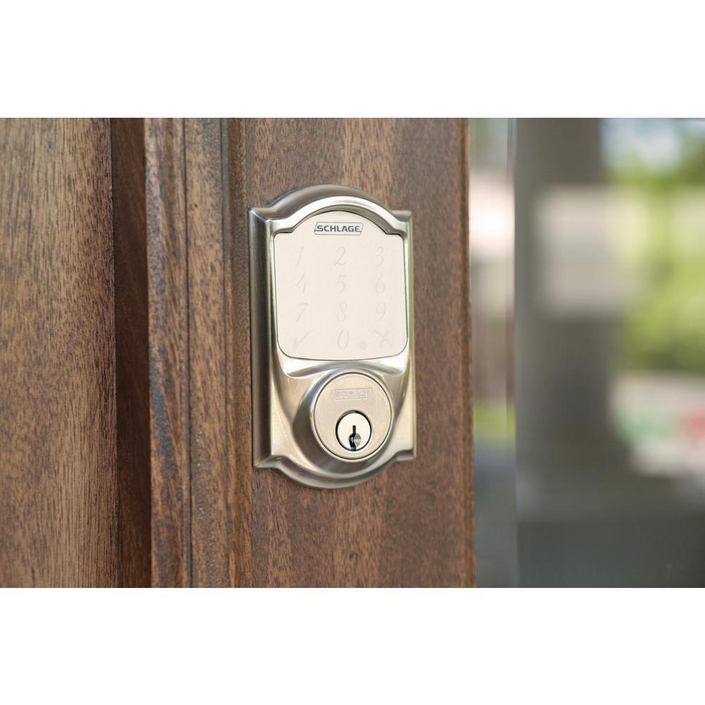 Camelot Satin Nickel Sense Smart Door Lock with Right Handed Flair Lever Door Handleset - Super Arbor
