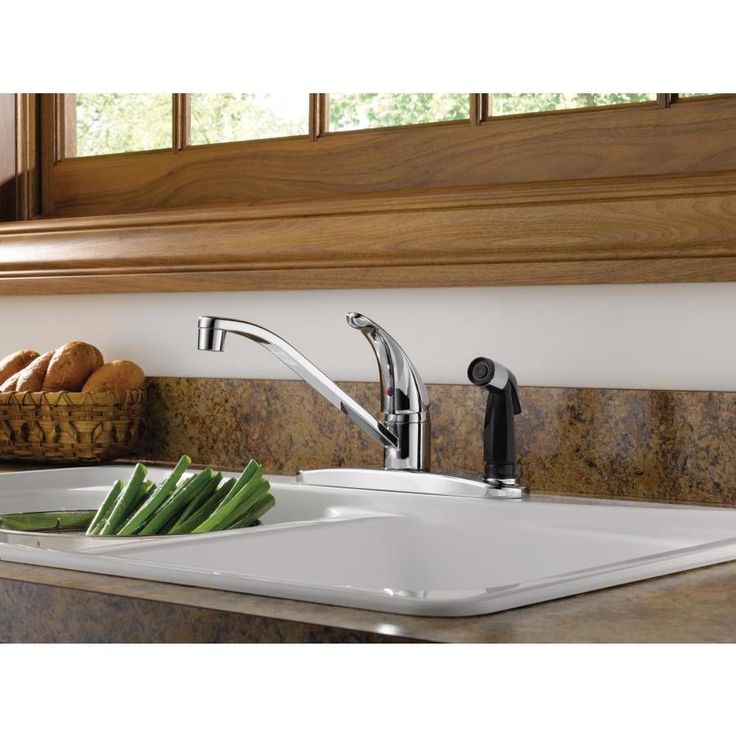 Peerless Core Chrome 1-Handle Deck-Mount Low-Arc Handle Kitchen Faucet