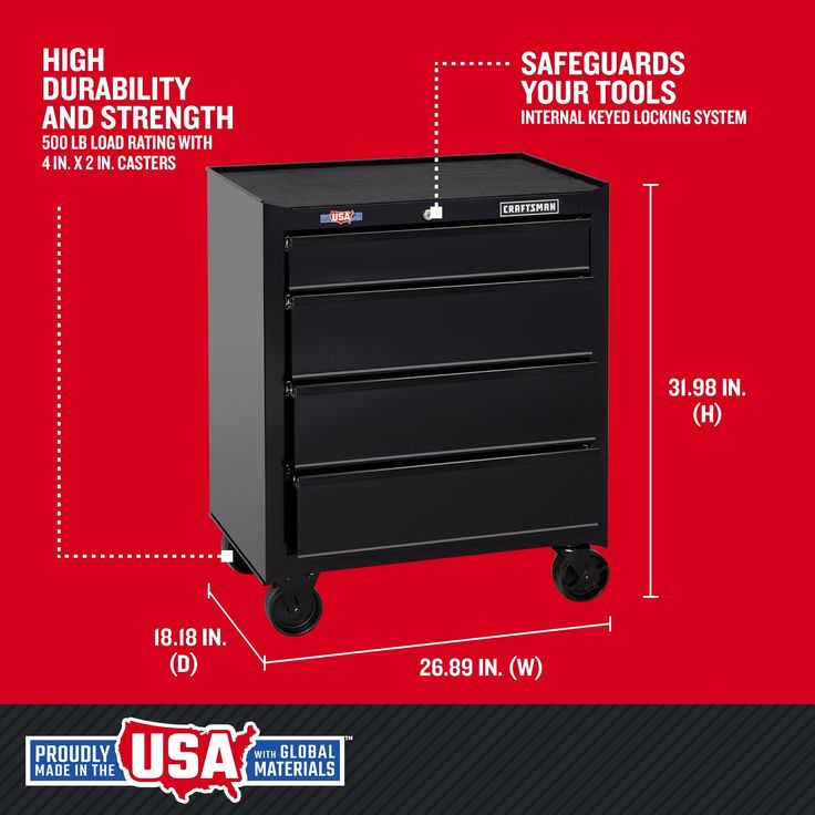 CRAFTSMAN 1000 Series 26.5-in W x 32.5-in H 4-Drawer Steel Rolling Tool Cabinet (Black)