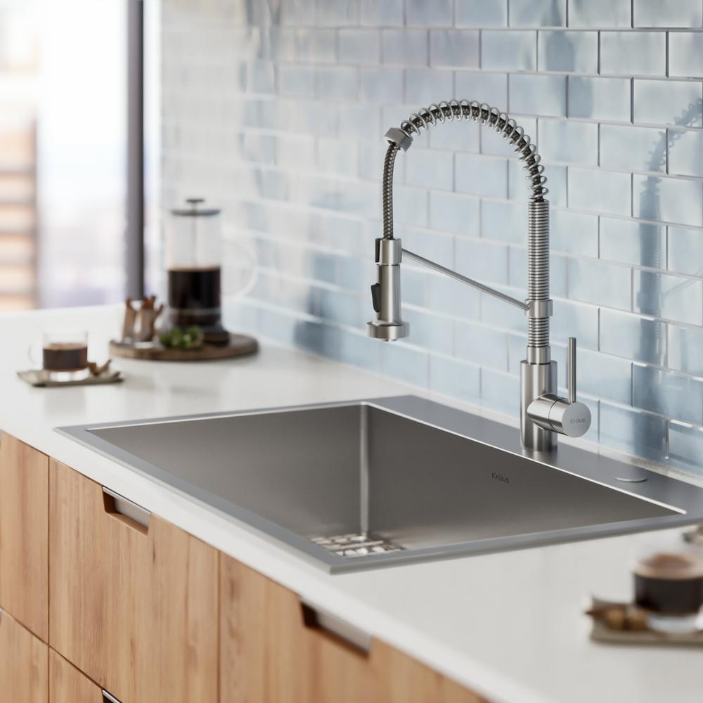 Loften All-in-One Dual Mount Drop-In Stainless Steel 33 in. 2-Hole Single Bowl Kitchen Sink with Pull Down Faucet