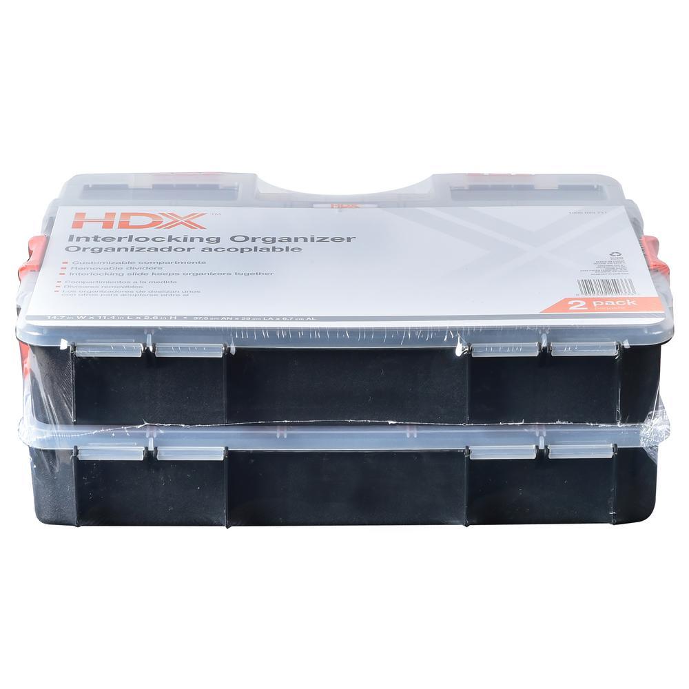 15-Compartment Interlocking Small Parts Organizer in Black (2-Pack) - Super Arbor