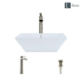 Porcelain Vessel Sink in White with 7007 Faucet and Pop-Up Drain in Brushed Nickel - Super Arbor