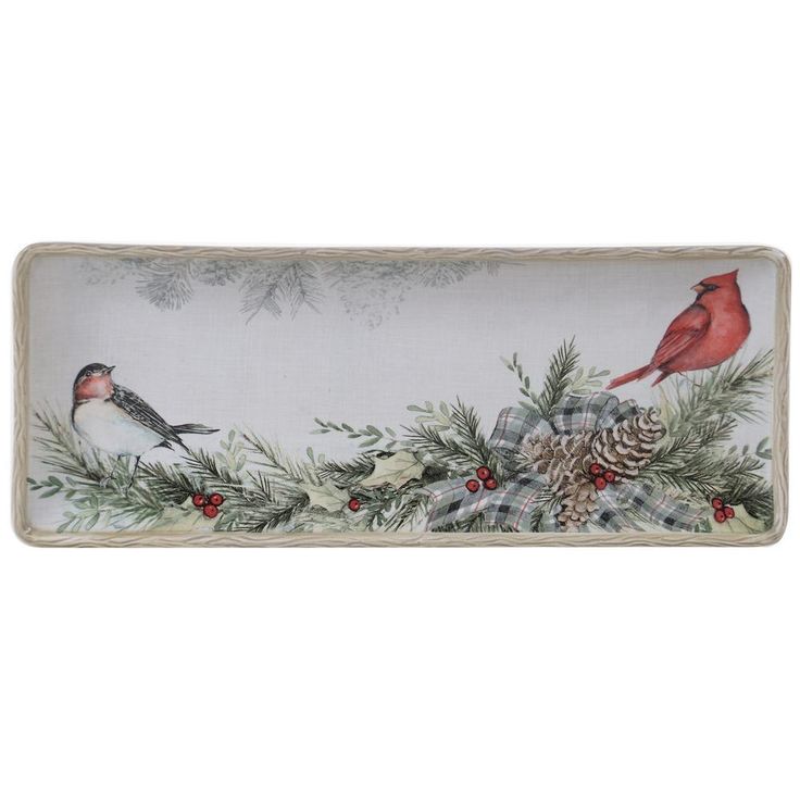Holly and Ivy Multi-Colored 14.5 in. Earthenware Rectangular Platter