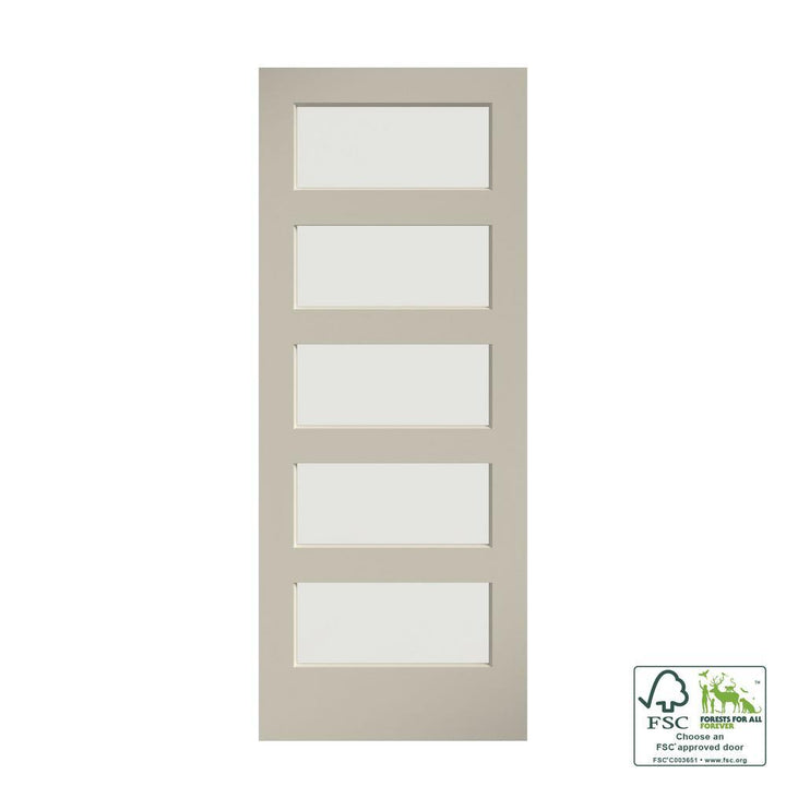 36 in. x 84 in. 5 Frosted Glass Solid Core White Finished Interior Barn Door Slab - Super Arbor