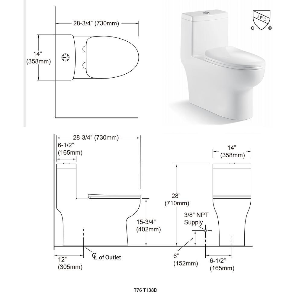 Dual Flush 1-piece 1.28/1.6 GPF Elongated One Piece Toilet with Soft Closing Seat - Super Arbor
