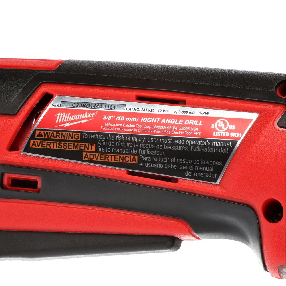 M12 12-Volt Lithium-Ion Cordless 3/8 in. Right Angle Drill Kit W/ Two 2.0 Ah Batteries, Charger & Tool Bag