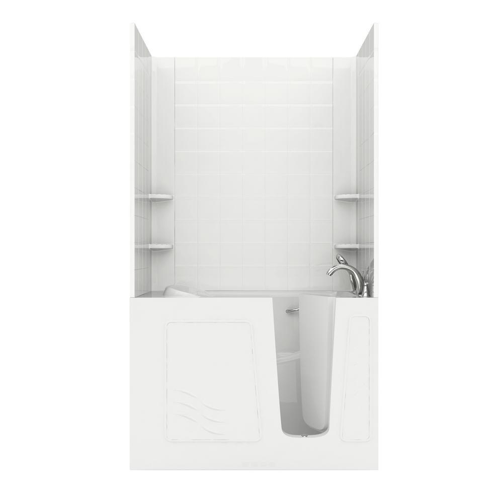 Rampart Nova Heated 5 ft. Walk-in Whirlpool Bathtub with 6 in. Tile Easy Up Adhesive Wall Surround in Biscuit - Super Arbor