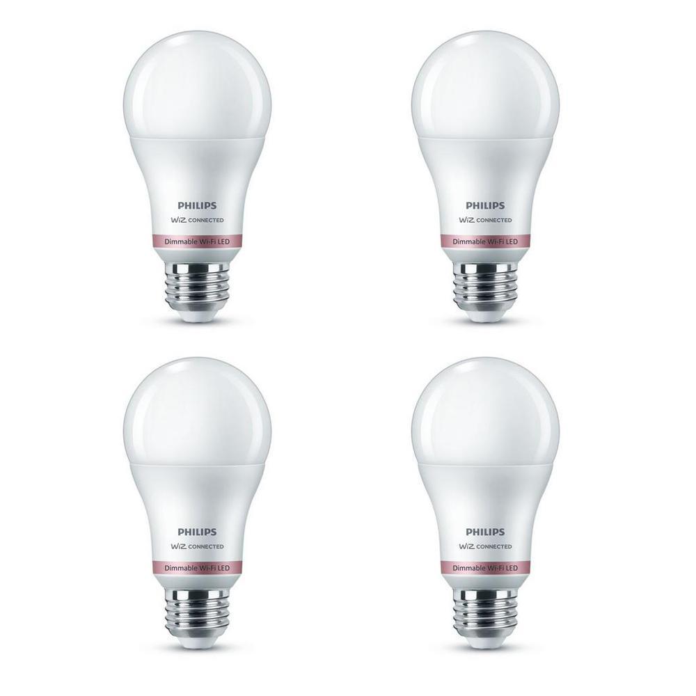 Tunable White A19 LED 60-Watt Equivalent Dimmable Smart Wi-Fi Wiz Connected Wireless Light Bulb (4-Pack) - Super Arbor