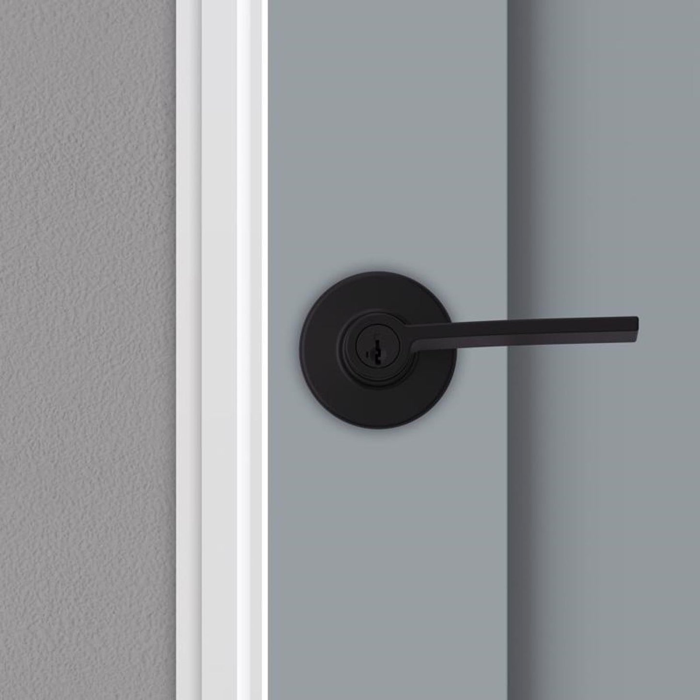 Kwikset Ladera Matte Black Keyed Entry Lever, ANSI/BHMA Grade 3, 2-3/4 in Backset