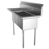 Freestanding Stainless Steel 55 in. 2-Hole Triple Bowl Commercial Kitchen Sink