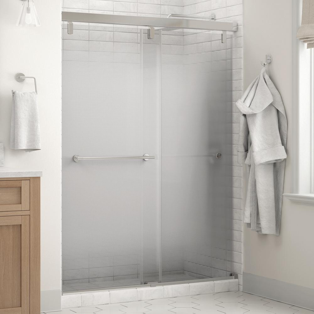 Lyndall 60 x 71-1/2 in. Frameless Mod Soft-Close Sliding Shower Door in Nickel with 1/4 in. (6mm) Transition Glass - Super Arbor