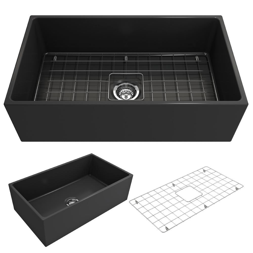 Contempo Farmhouse Apron Front Fireclay 27 in. Single Bowl Kitchen Sink with Bottom Grid and Strainer in White - Super Arbor