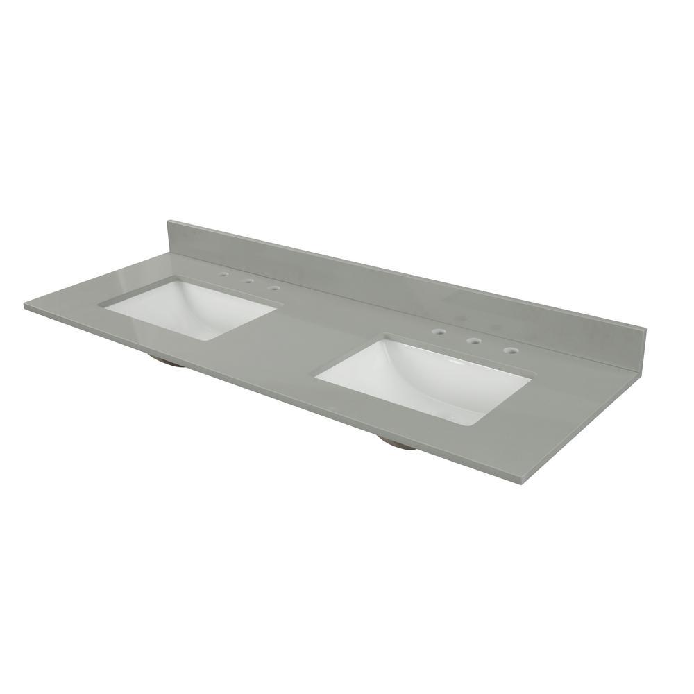 73 in. W x 22 in. D x 0.75 in. H Quartz Vanity Top in Earth Gray with White Basins - Super Arbor