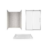 Passage 60 in. x 72 in. 3-Piece Glue-Up Alcove Shower Wall, Door and Base Kit with Left Hand Drain in Serene Marble - Super Arbor