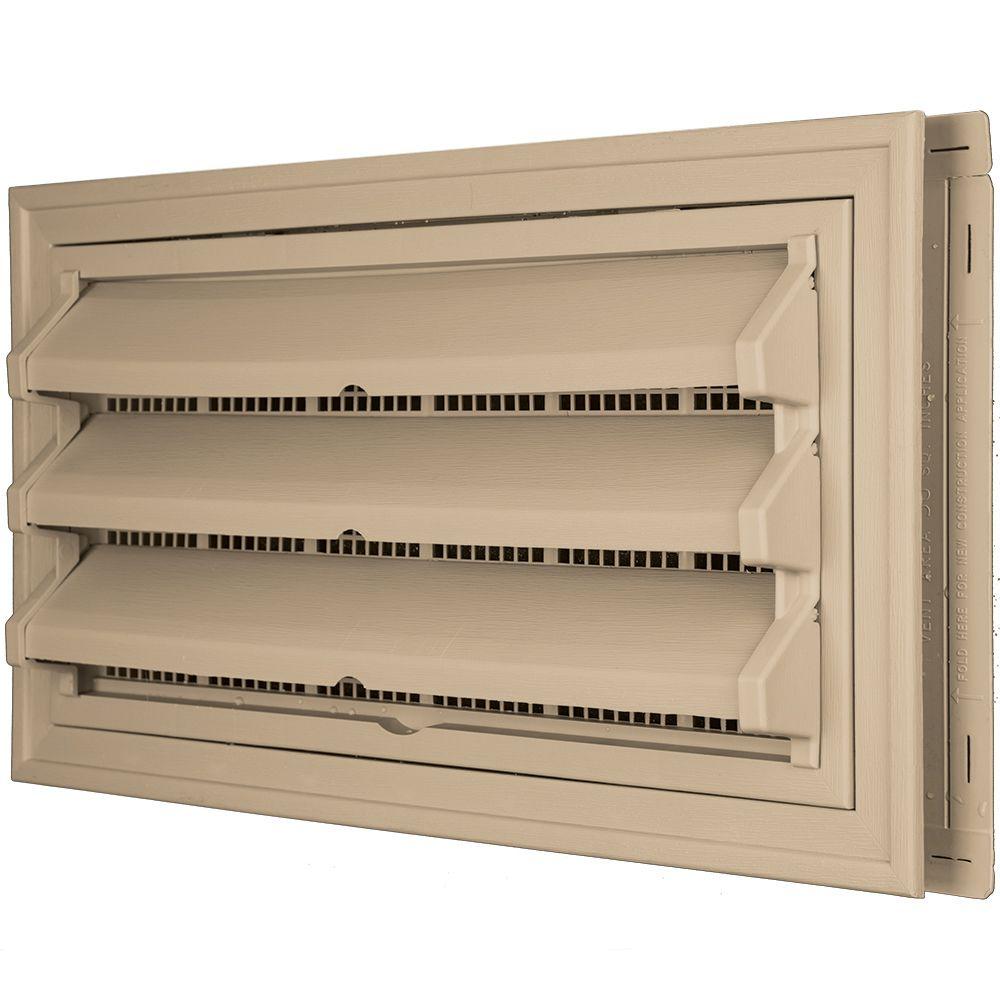9-3/8 in. x 17-1/2 in. Foundation Vent Kit with Trim Ring and Optional Fixed Louvers (Galvanized Screen) in #069 Tan - Super Arbor