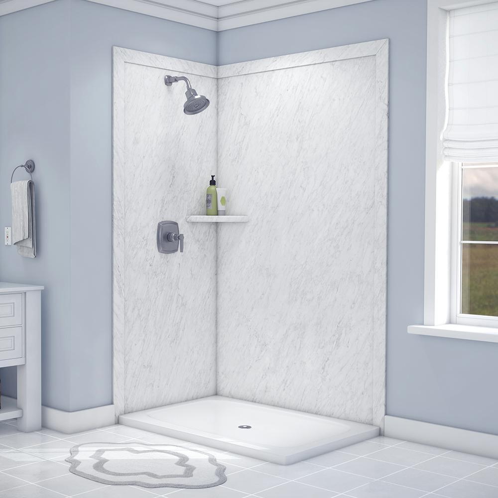 Elegance 36 in. x 48 in. x 80 in. 7-Piece Easy Up Adhesive Corner Shower Wall Surround in Triton - Super Arbor
