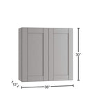 Home Decorators Collection Washington Veiled Gray Plywood Shaker Assembled Wall Kitchen Cabinet Soft Close 36 in W x 12 in D x 30 in H