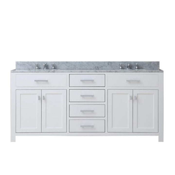 Madison 72 in. Vanity in Modern White with Marble Vanity Top in Carrara White