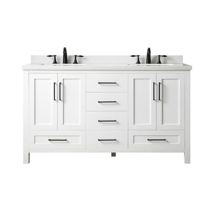 Montcastle 60 in. W x 22 in. D Vanity in White with Cultured Marble Vanity Top in White with White Basins