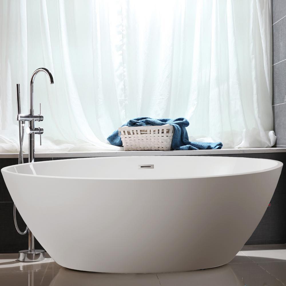 Amiens 69 in. Acrylic Flatbottom Freestanding Bathtub in White - Super Arbor