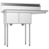 Freestanding Stainless Steel 43 in. 2-Hole Double Bowl Commercial Kitchen Sink