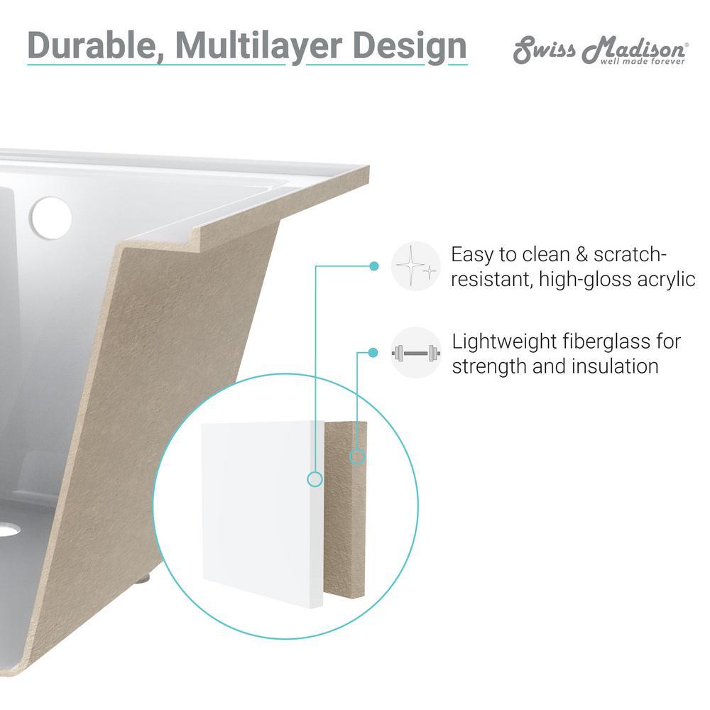 Voltaire 66 x 32 in. Acrylic Left-Hand Drain with Integral Tile Flange Rectangular Drop-in Bathtub in white - Super Arbor