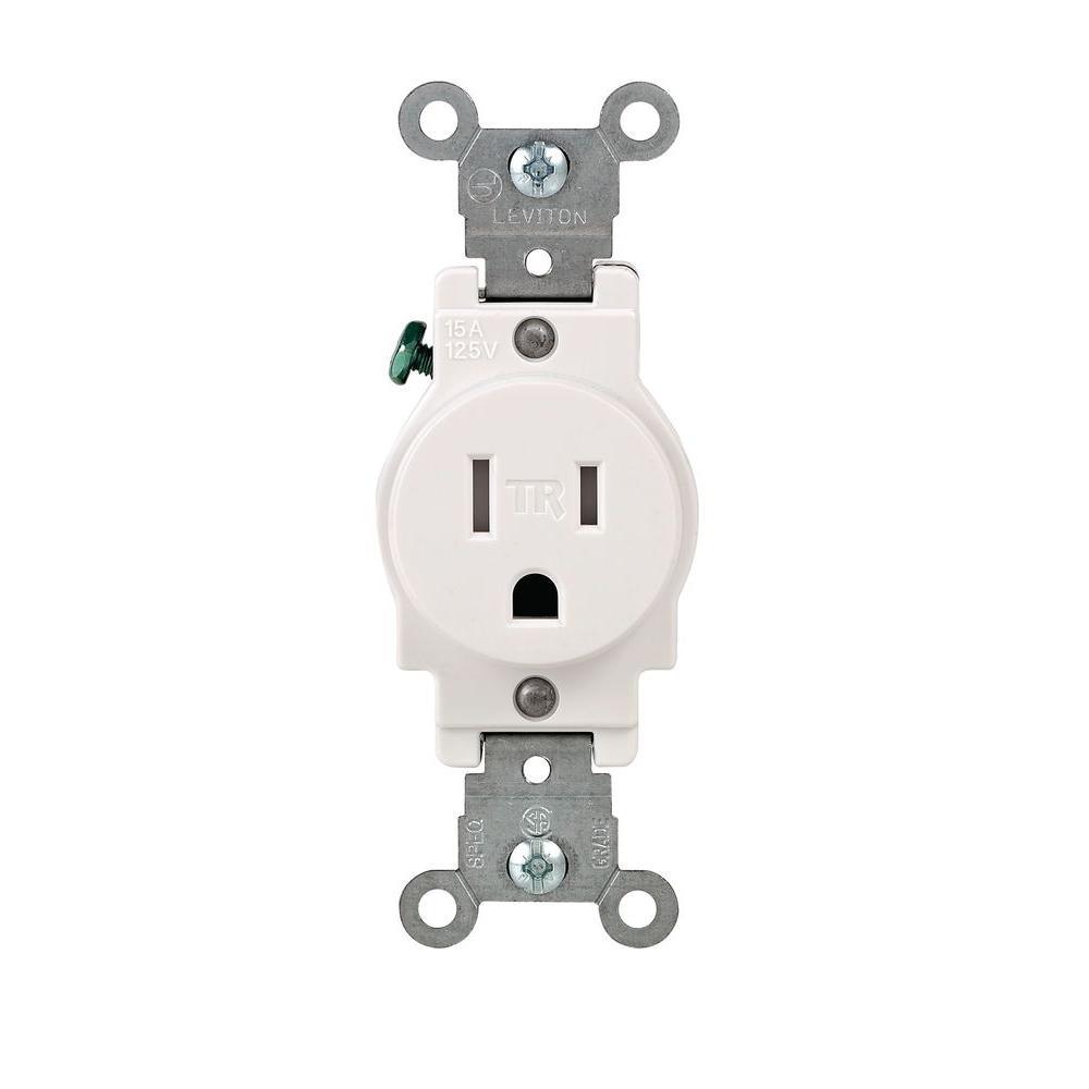 15 Amp Commercial Grade Tamper Resistant Single Outlet, White - Super Arbor
