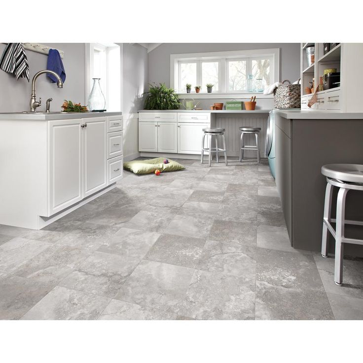 TrafficMASTER Travertine Grey Residential Vinyl Sheet, Sold by 12 ft. Wide x Custom Length