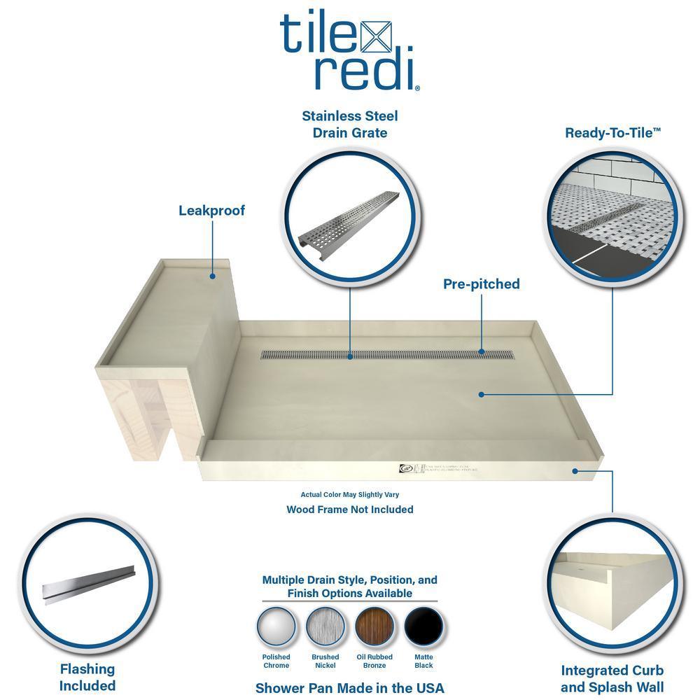 Base'N Bench 36 in. x 72 in. Single Threshold Shower Base and Bench Kit with Right Drain in Polished Chrome - Super Arbor