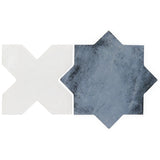 Parma Denim Blue Matte Star and White Polished Cross 6" Terracotta Look Porcelain Tile