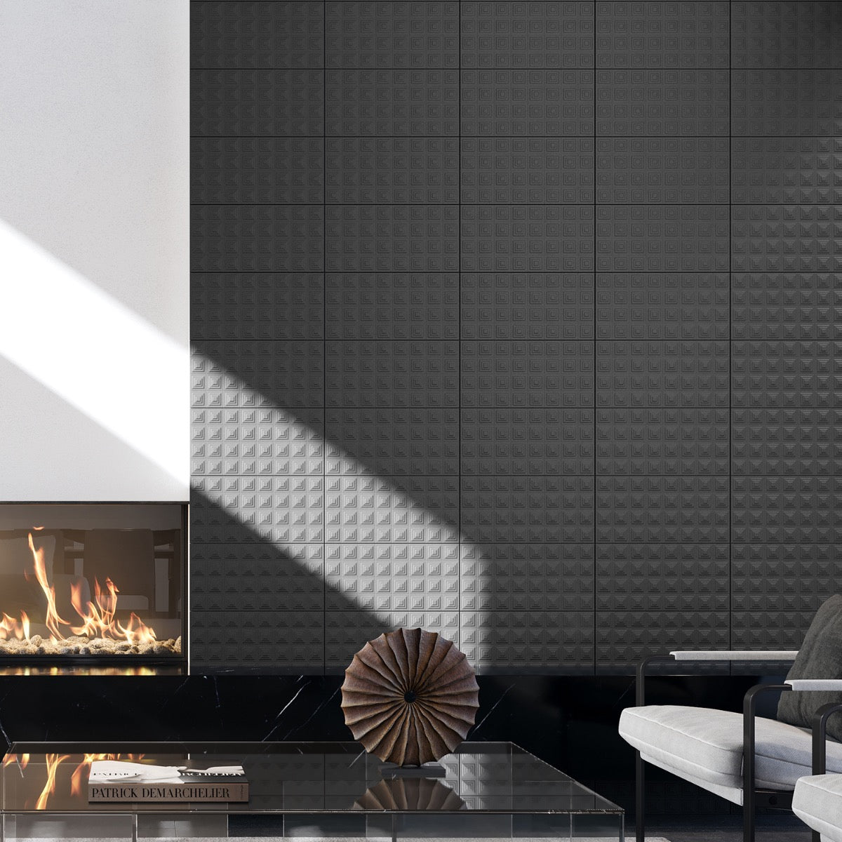 Kinzie Pyramid Charcoal Black 8x16 3D Matte Ceramic Tile by Lux Tile