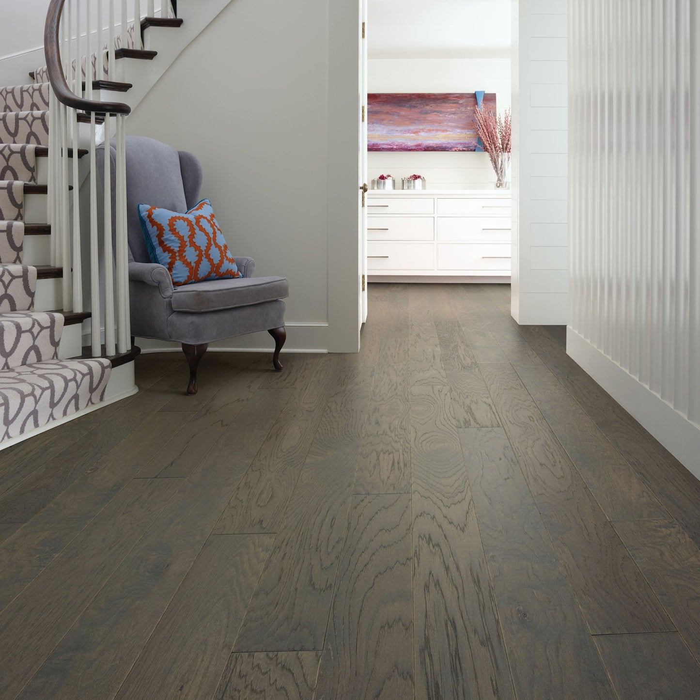 Shaw Hickory Bismarck hardwood flooring — installed room view