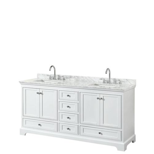 Wyndham Collection Deborah 72-in White Double Sink Bathroom Vanity with White Carrara Natural Marble Top