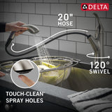 Delta Kessler Stainless 1-Handle Deck-Mount Pull-Out Kitchen Faucet with Soap Dispenser and Deck Plate