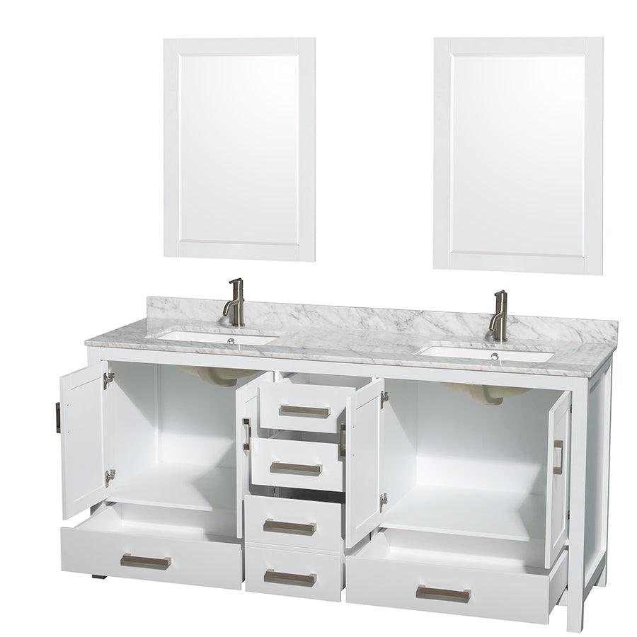 Wyndham Collection Sheffield 72-in Espresso Double Sink Bathroom Vanity with White Carrara Marble Natural Marble Top (Mirror Included) - Super Arbor