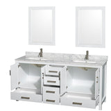 Wyndham Collection Sheffield 72-in Espresso Double Sink Bathroom Vanity with White Carrara Marble Natural Marble Top (Mirror Included) - Super Arbor