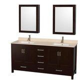 Wyndham Collection Sheffield 72-in Espresso Double Sink Bathroom Vanity with Ivory Marble Natural Marble Top (Mirror Included)