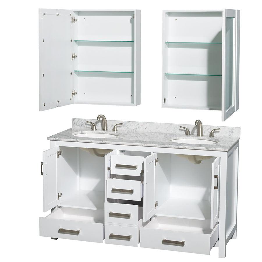 Wyndham Collection Sheffield 60-in Espresso Double Sink Bathroom Vanity with White Carrara Marble Natural Marble Top (Mirror Included)