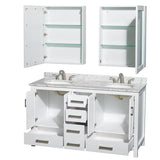Wyndham Collection Sheffield 60-in Espresso Double Sink Bathroom Vanity with White Carrara Marble Natural Marble Top (Mirror Included)