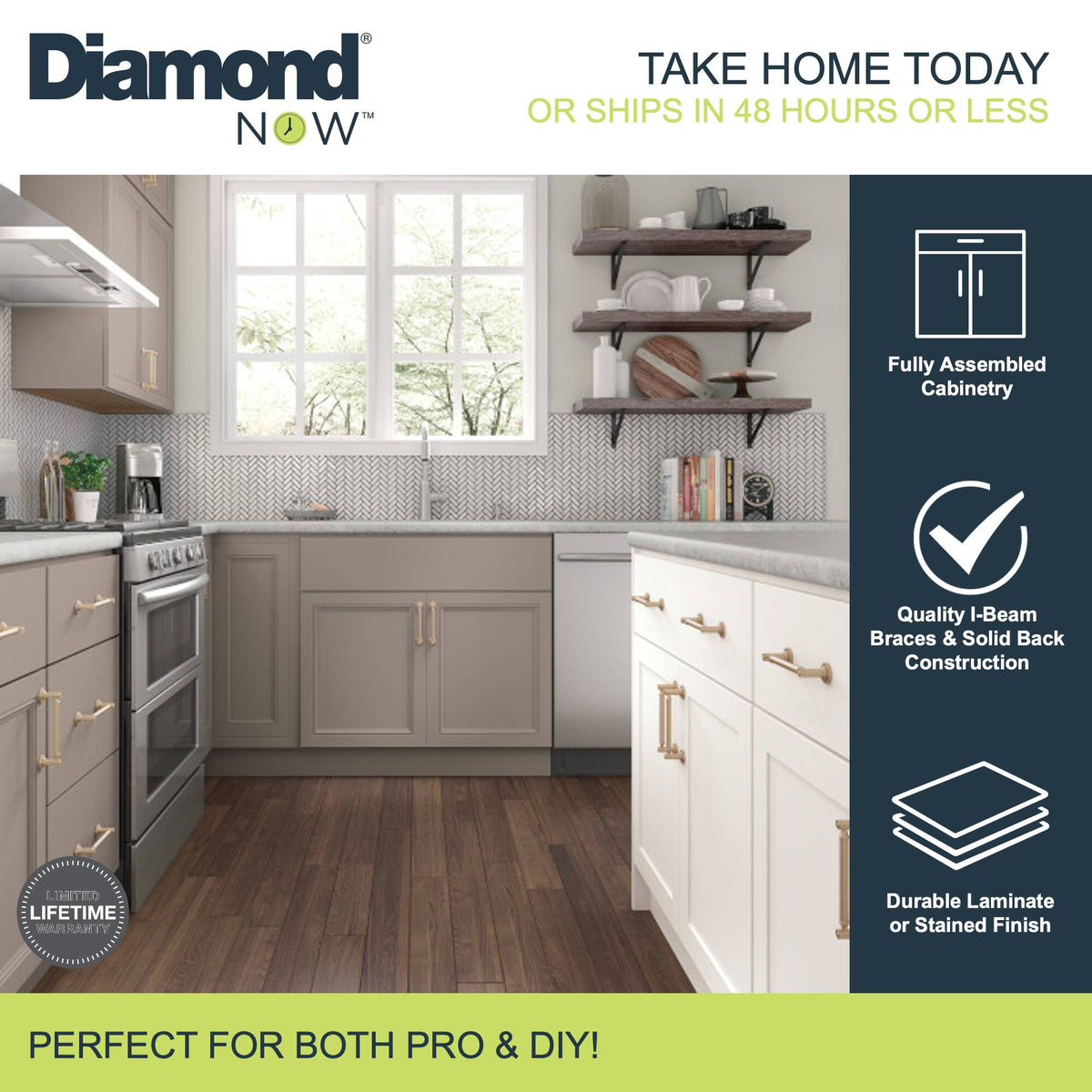 Diamond NOW Wintucket 18-in W x 35-in H x 23.75-in D TrueColor Cloud Gray 3-Drawer Base Cabinet, Fully Assembled