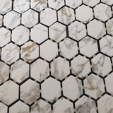 Calacatta Gem 10-in x 11-in Matte Ceramic Hexagon Marble Look Floor and Wall Tile (0.83-sq. ft/ Piece)