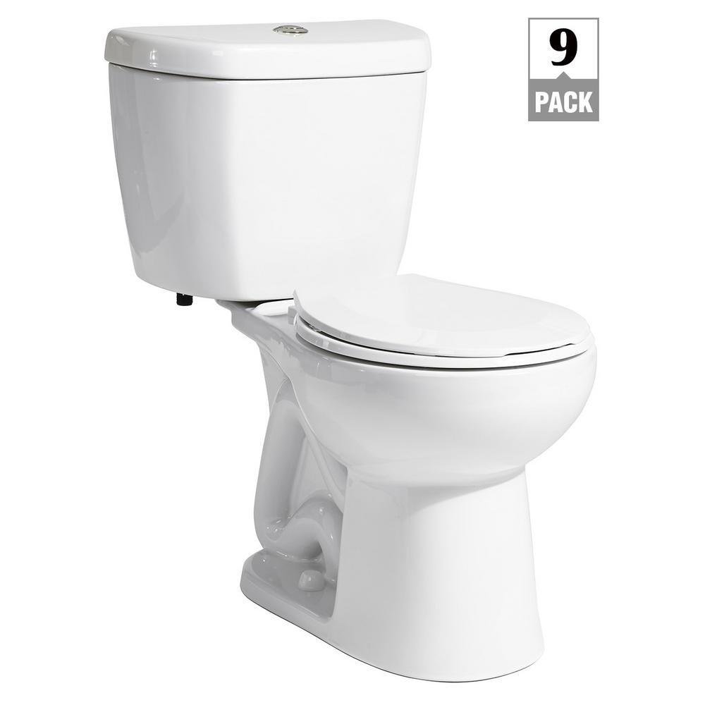 Stealth 2-Piece 0.8 GPF Single Flush Round Front Toilet in White, Seat Included (9-Pack) - Super Arbor