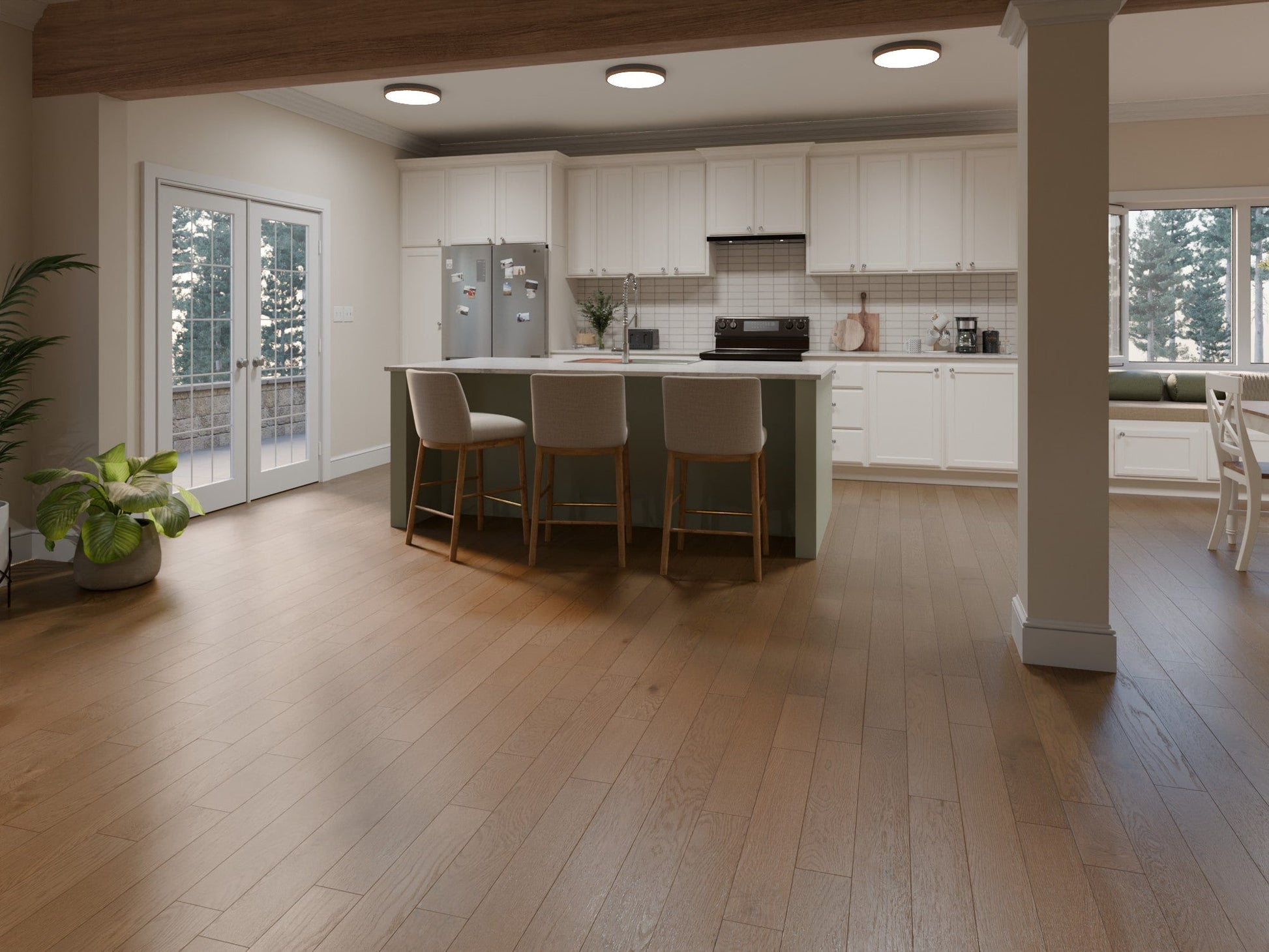 Shaw Oak Umber hardwood flooring — installed room view
