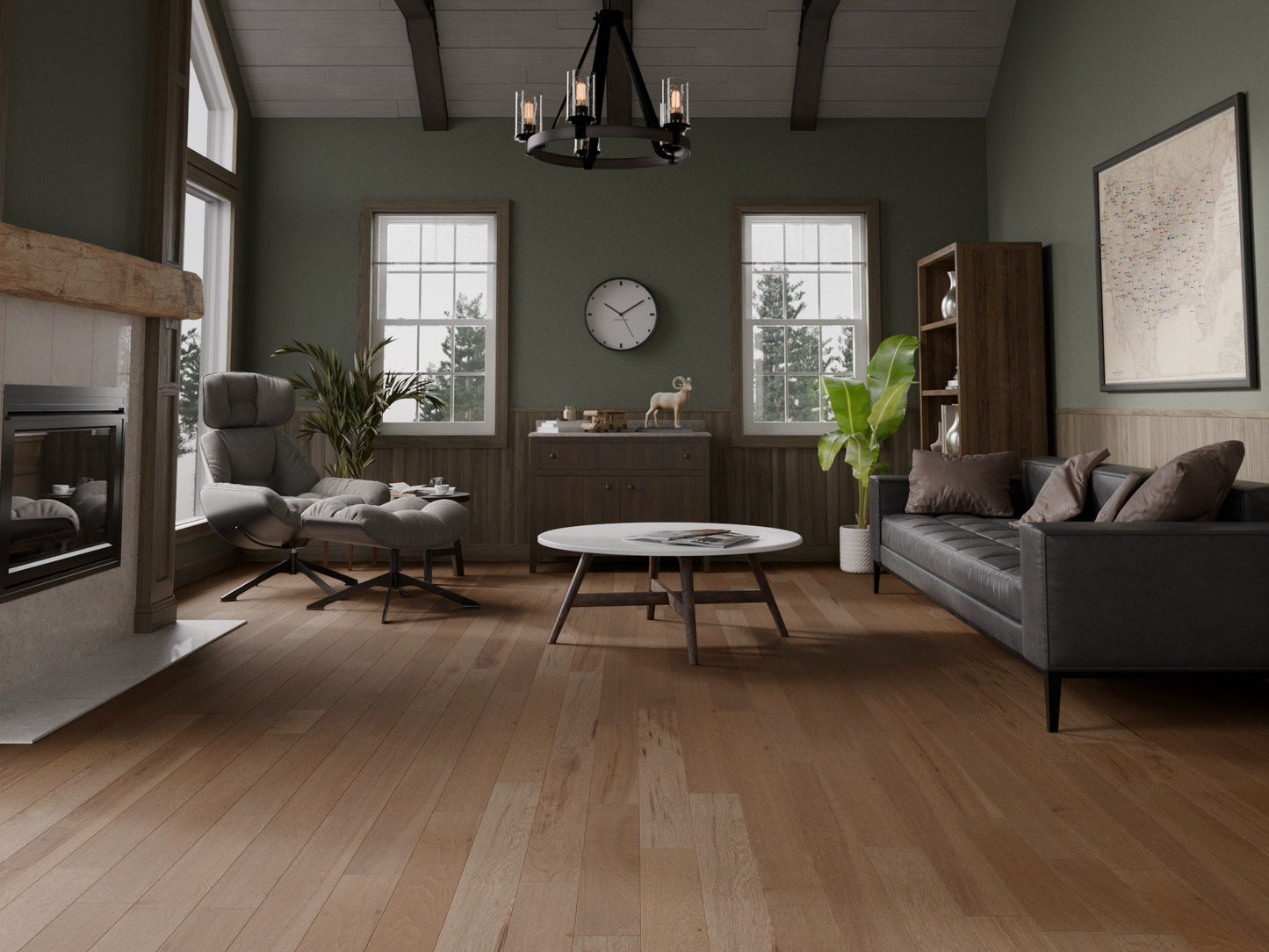 Shaw Hickory Sable hardwood flooring — installed room view