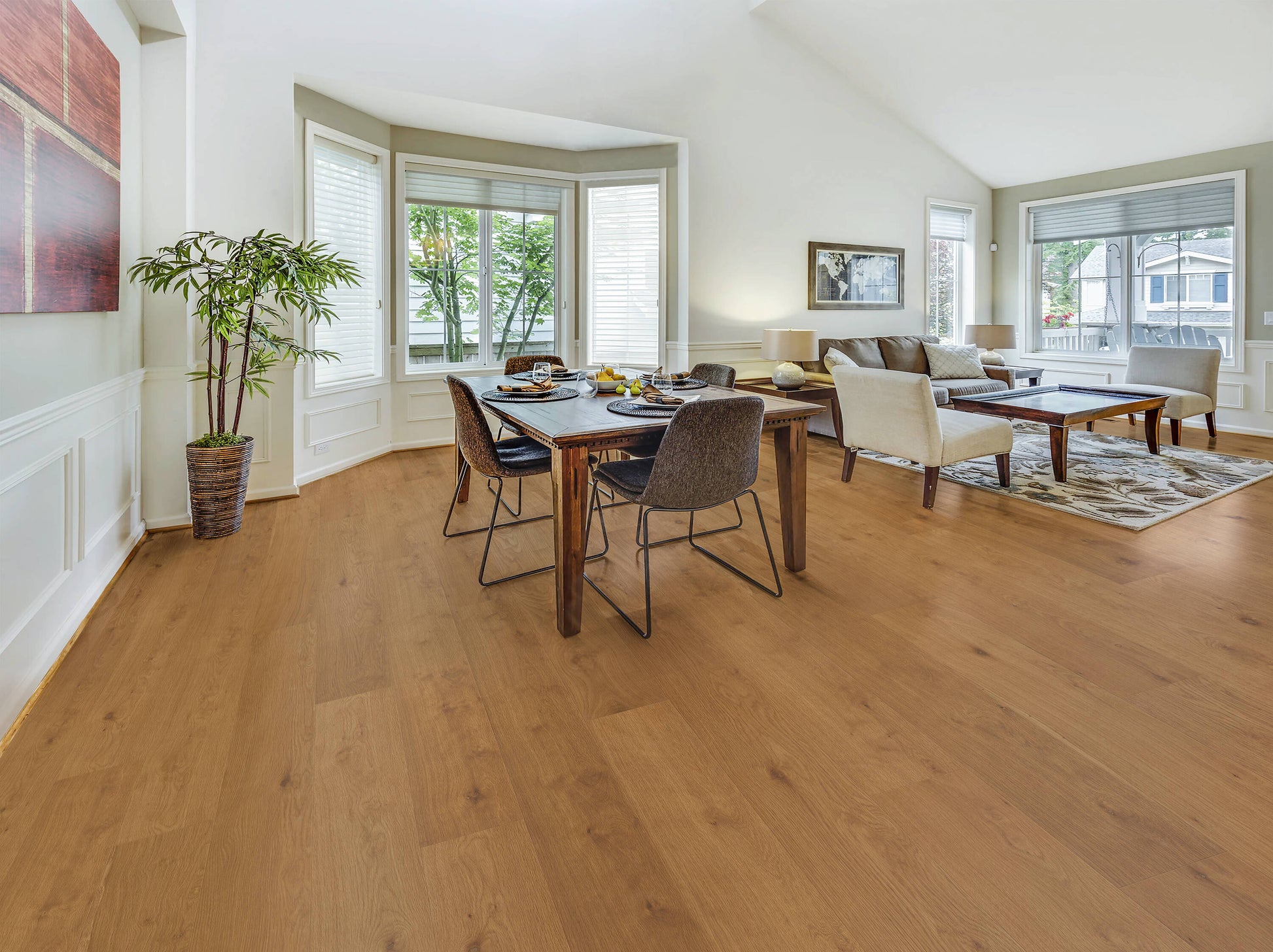 allen + roth Oak Lakeview Huron hardwood flooring — installed room view
